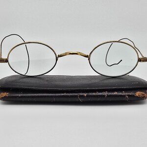 S.P.A. Brass Vintage Spectacles Edwardian Antique Eyeglasses Frame w/ Case 37mm